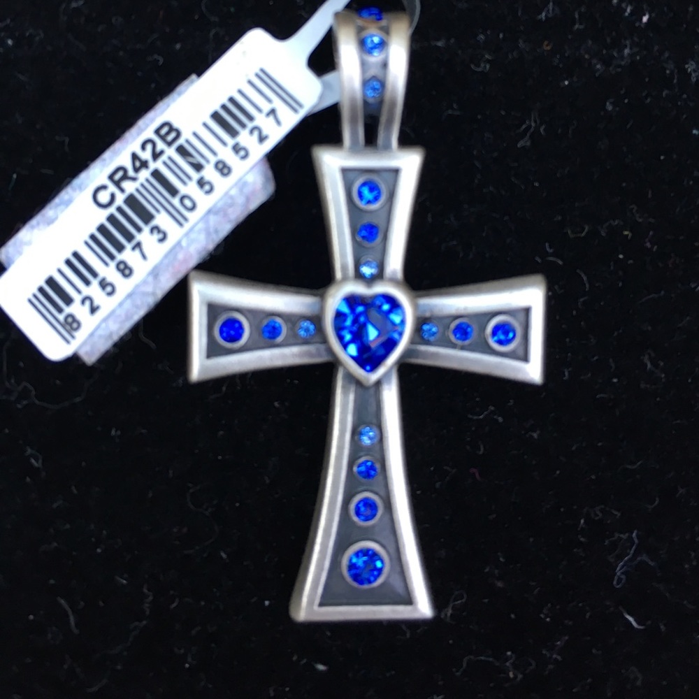 NWT Bico Australia cross Swarovski crystals 1.75" silver plated